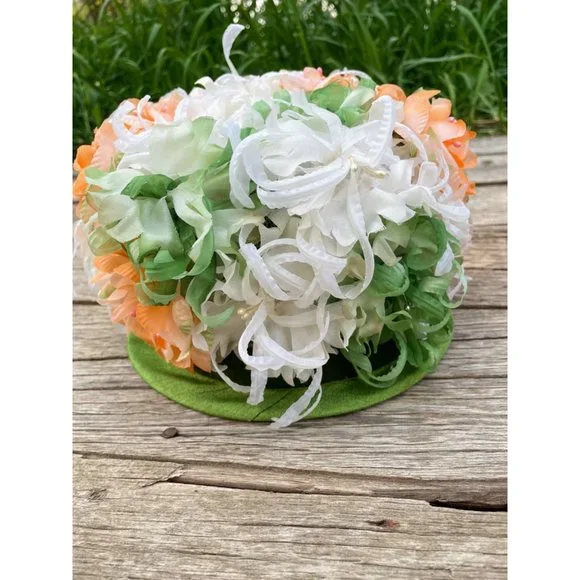Vintage 1960s Millinery Flower Bucket Hat Peach and Green